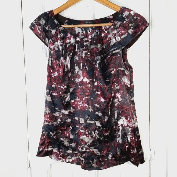 Ann Taylor 100% Silk Floral Cap Sleeve Tank Top Sleeveless Blouse Sz S - Picture 2 of 11